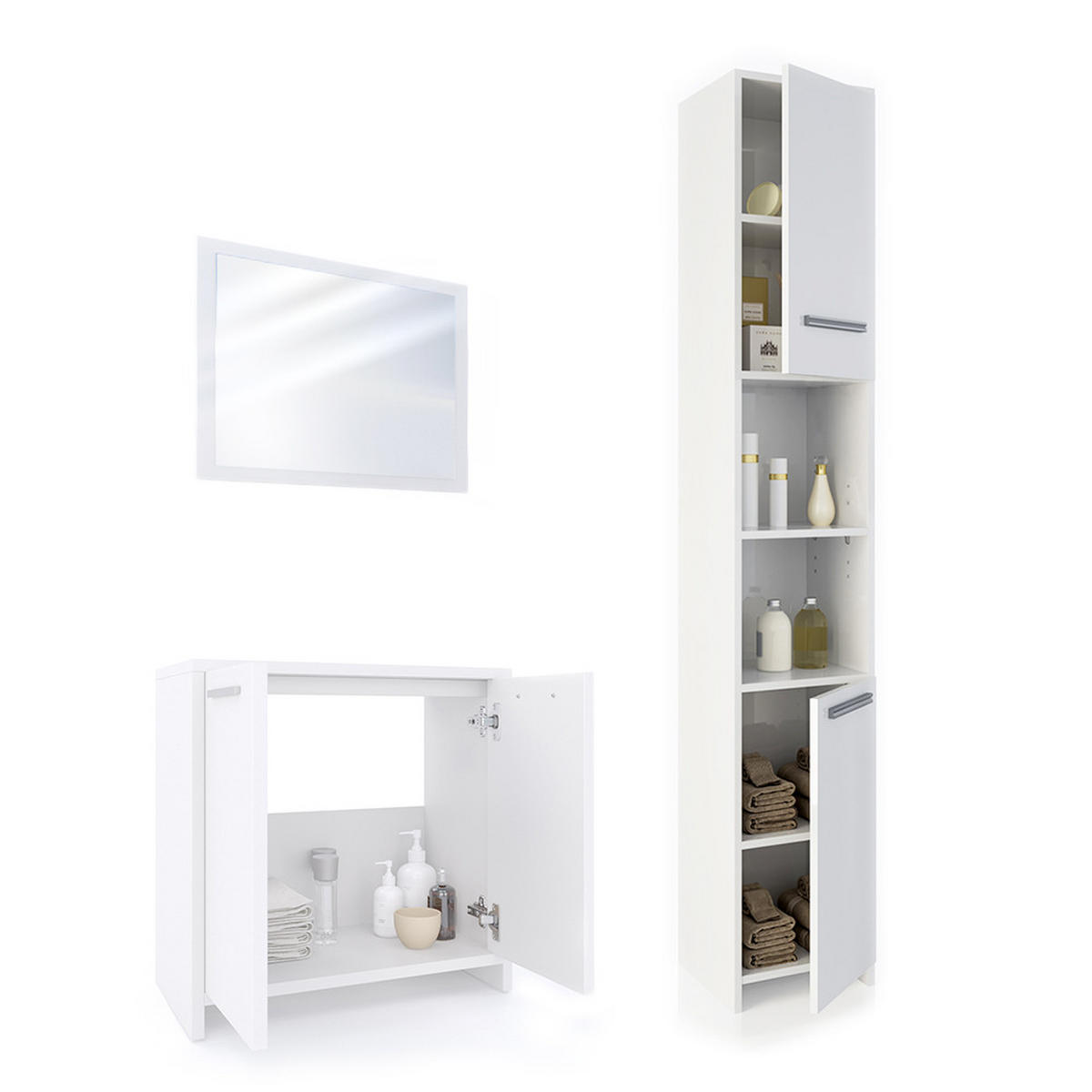 BADMÖBEL-SET Kiko Weiß 3 Teile, mit Hochschrank - Weiß, Holzwerkstoff (58/60/33cm) - Vicco