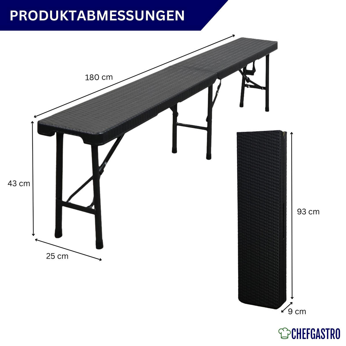 BIERZELTGARNITUR klappbar 180cm 3-teilig 1x Buffettisch 2x Bierbänke Rattan Optik Kunststoff - Schwarz, Kunststoff - CHEFGASTRO