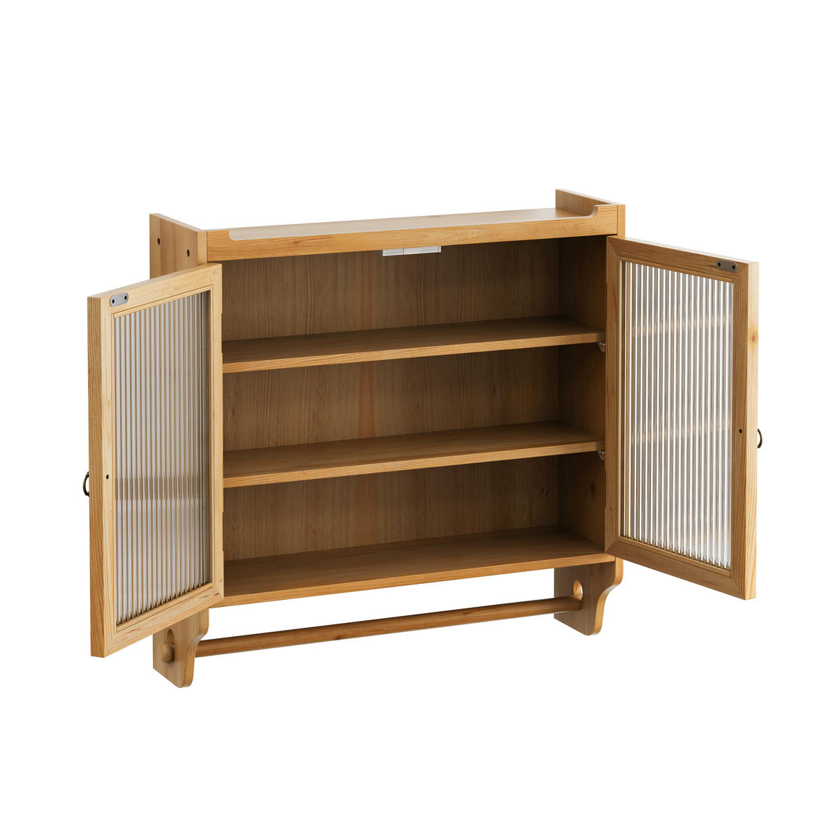 HÄNGESCHRANK DE-38113 63 cm mit 3 Ebenen und Handtuchhalter Naturholz - Naturfarben, Holzwerkstoff (63/60/18cm) - ComfortXL