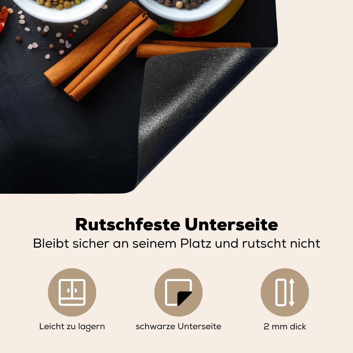 HERDABDECKPLATTE Kräuter - Gewürze - Konkrete Optik - Stilleben Ceranfeldabdeckung 90x52 cm - Multicolor, Kunststoff (90/52/0.2cm) - MuchoWow