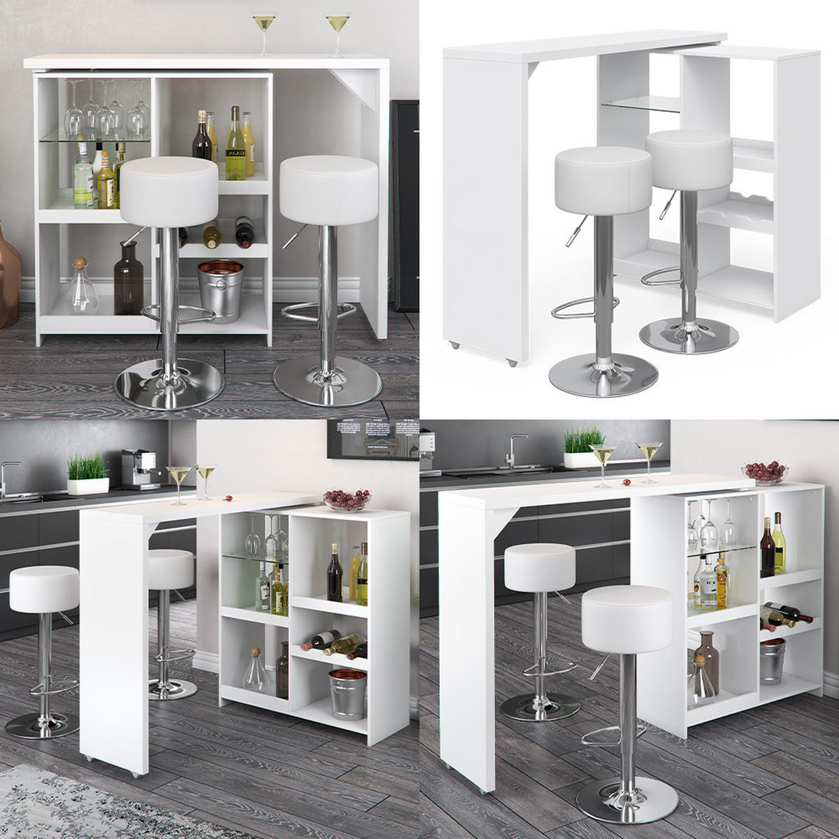 BARTISCH-SET Vega Weiß 138 x 39 cm mit 2 Barhockern - Weiß, Holzwerkstoff (138/110.4/39cm) - Vicco