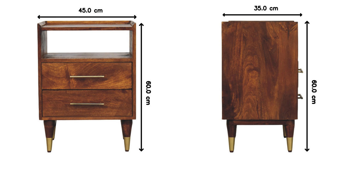 NACHTTISCH mit Kastanien-Finish, 2 Schubladen, 1 offene Ablage, braun - Braun, Holz/Metall (45/60/35cm) - Artisan Furniture