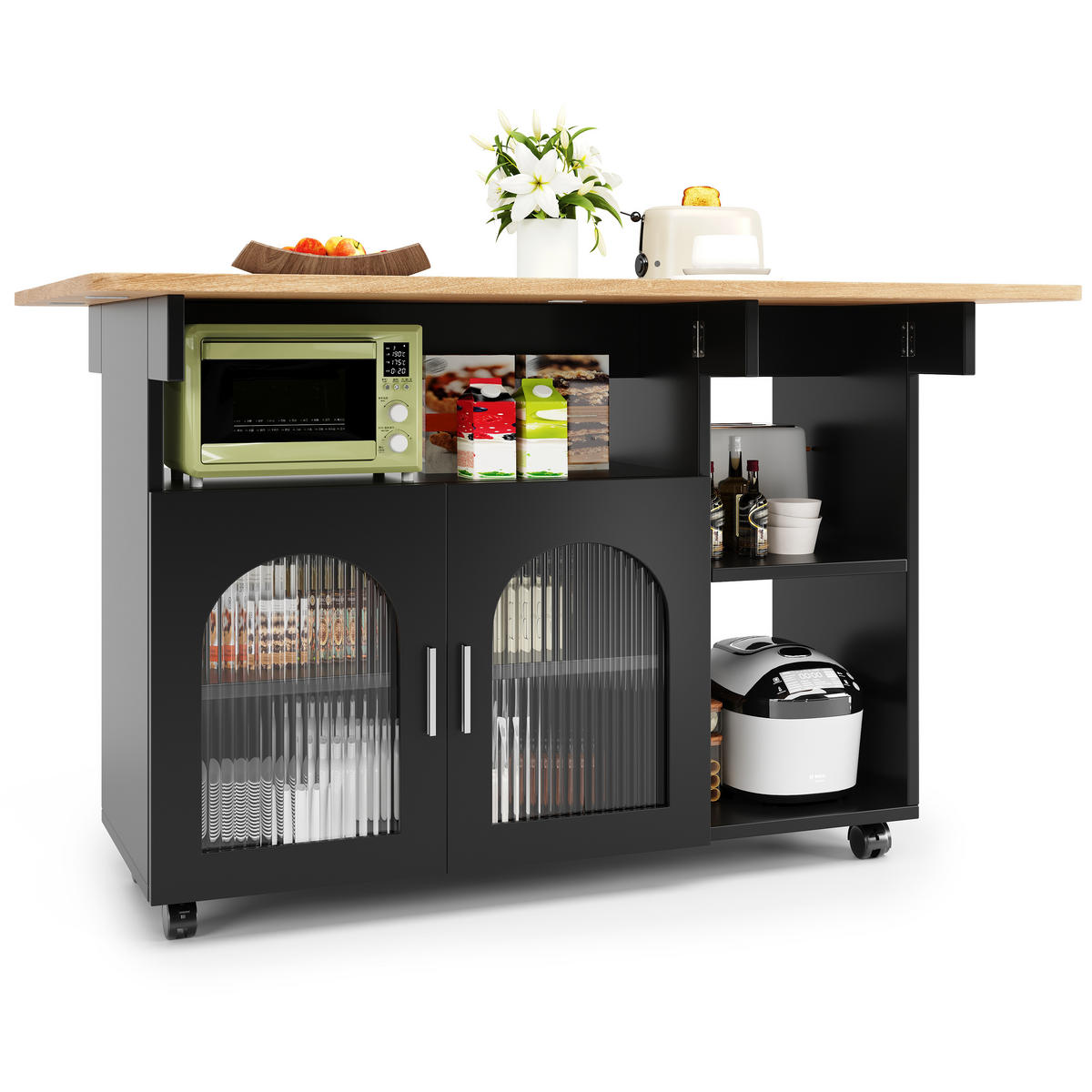 KÜCHENINSEL Küchenwagen Stauraum Holz Schwarz - Schwarz, Glas (120/79.5/30cm) - FLIEKS