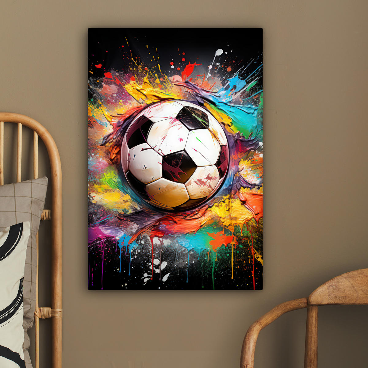 LEINWANDBILD Fußball - Farbe - Farben - Schwarz - Weiß 40x60 cm - Weiß, Textil (40/60cm) - MuchoWow