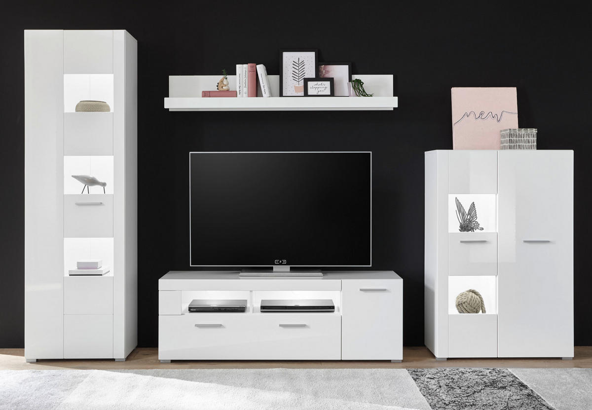 VITRINE weiß Hochglanz 80 x 123 cm, Vitrinenschrank mit 5 Fächern - Chromfarben/Weiß Hochglanz, Glas/Holzwerkstoff (80/123/35cm) - Furn.Design