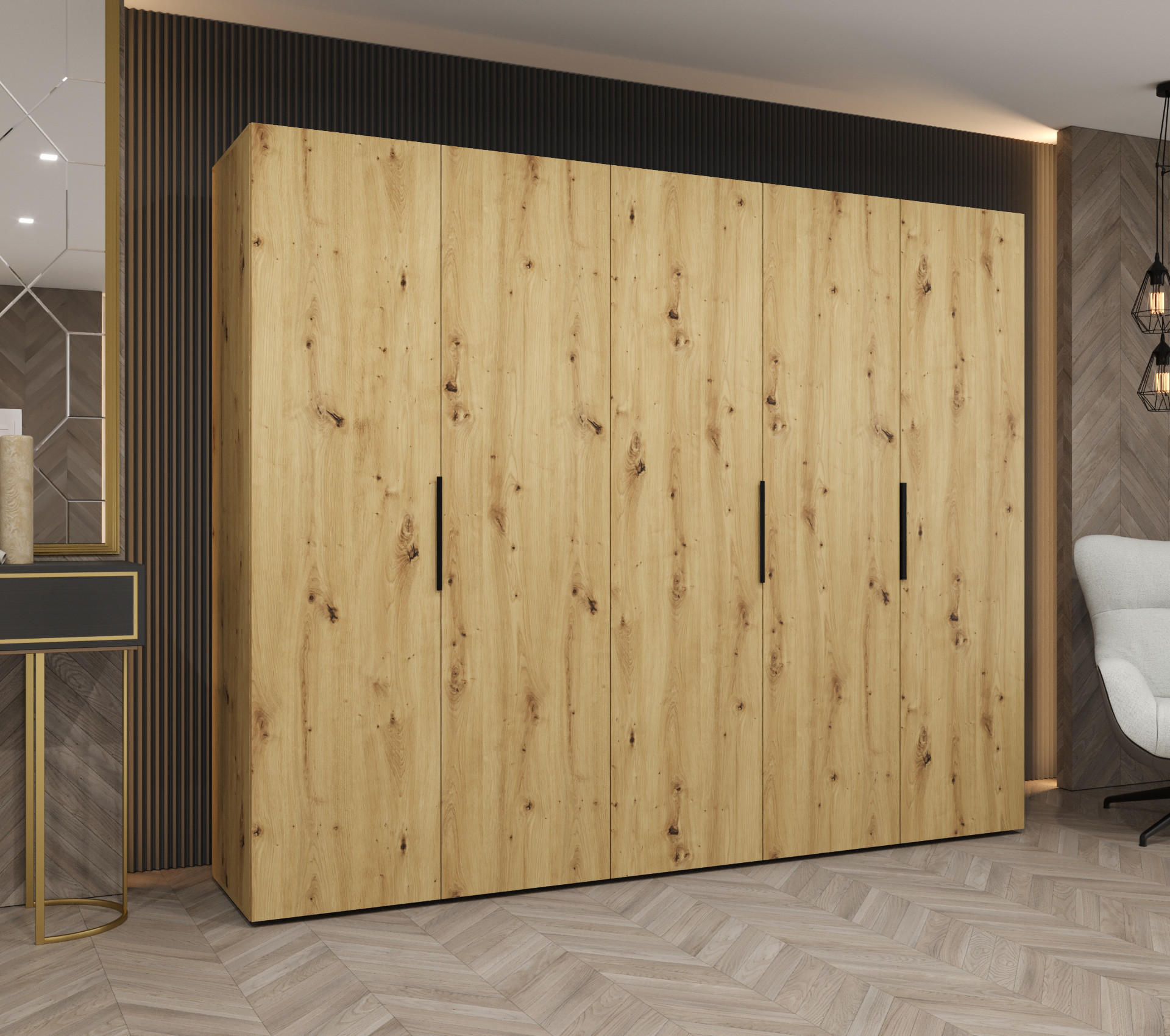 DREHTÜRENSCHRANK 202/250/52 5-türig - Schwarz/Eiche Artisan, Holz (250/202/52cm) - MÖBEL KRYSPOL