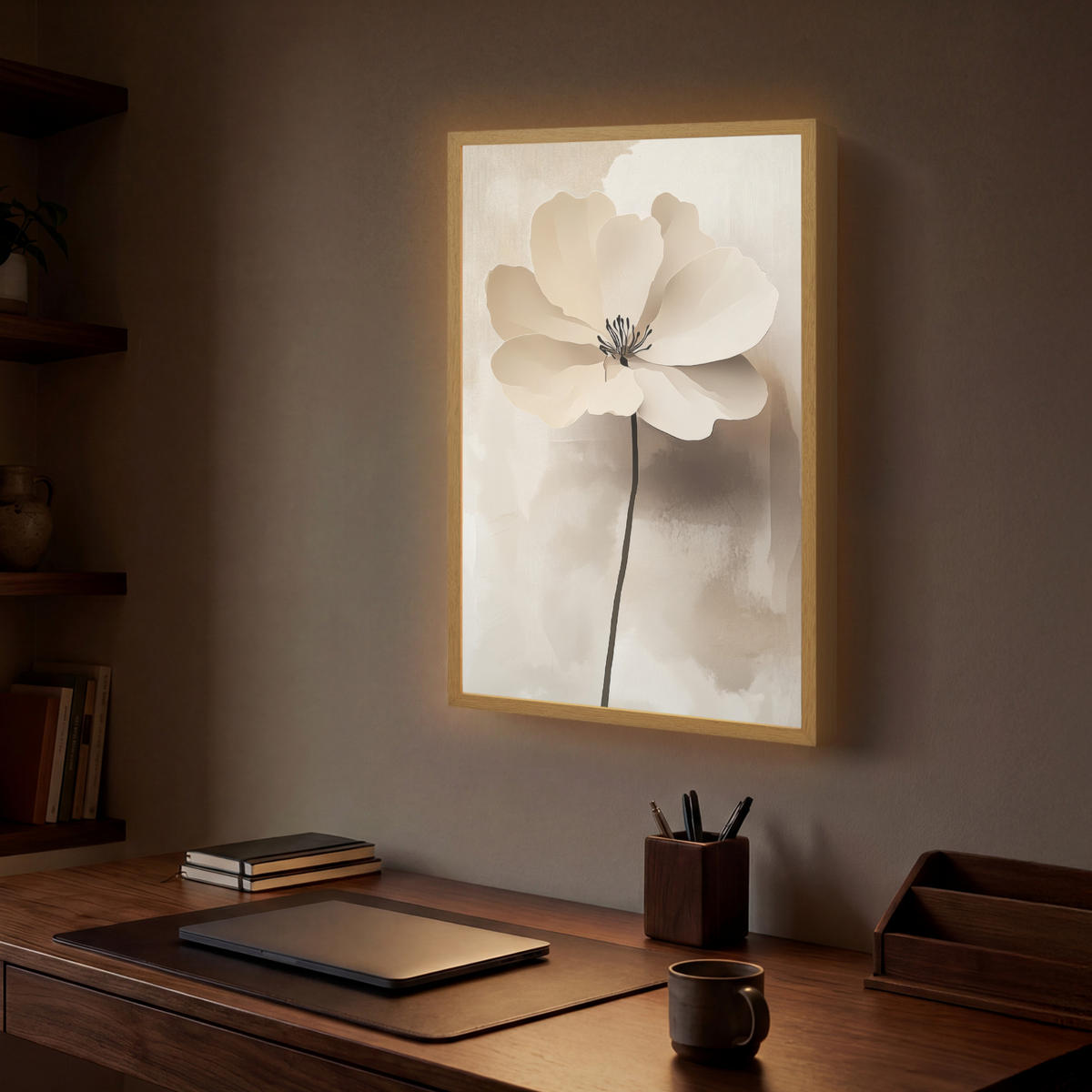 NÁSTĚNNÁ LAMPA S AKUMULÁTOREM Květina - béžová - barva - stín 40x60 cm - béžová, kompozitní dřevo (40/60/8cm) - OnlyWow