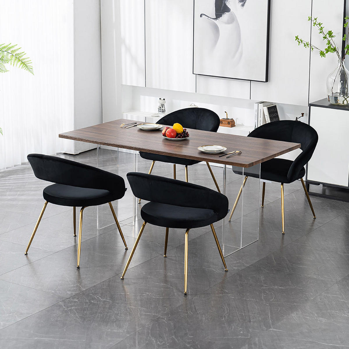 ESSZIMMERSTUHL LYRIC - Menge: 2, Farbe: Samt Schwarz - Schwarz/Altrosa, Textil/Metall (75/61/57cm) - Home Deluxe