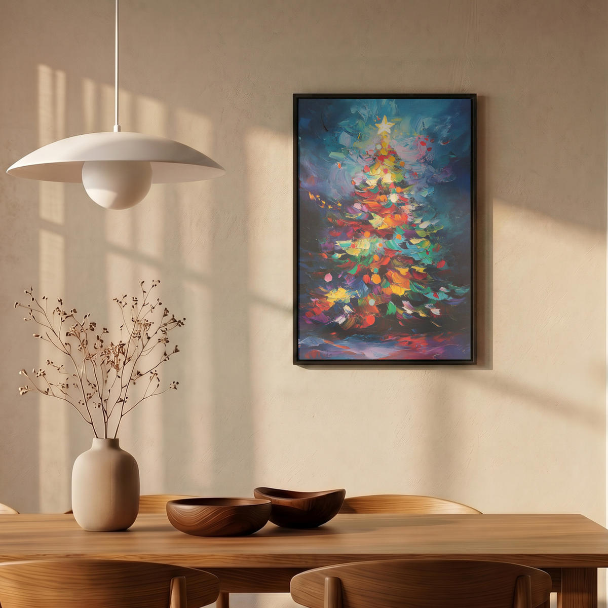 LEINWAND Bilder mit Rahmen - Weihnachtsbaum - Weihnachten - Abstrakt - Farbenfroh - 40x60 - Multicolor, Textil (40/60cm) - MuchoWow