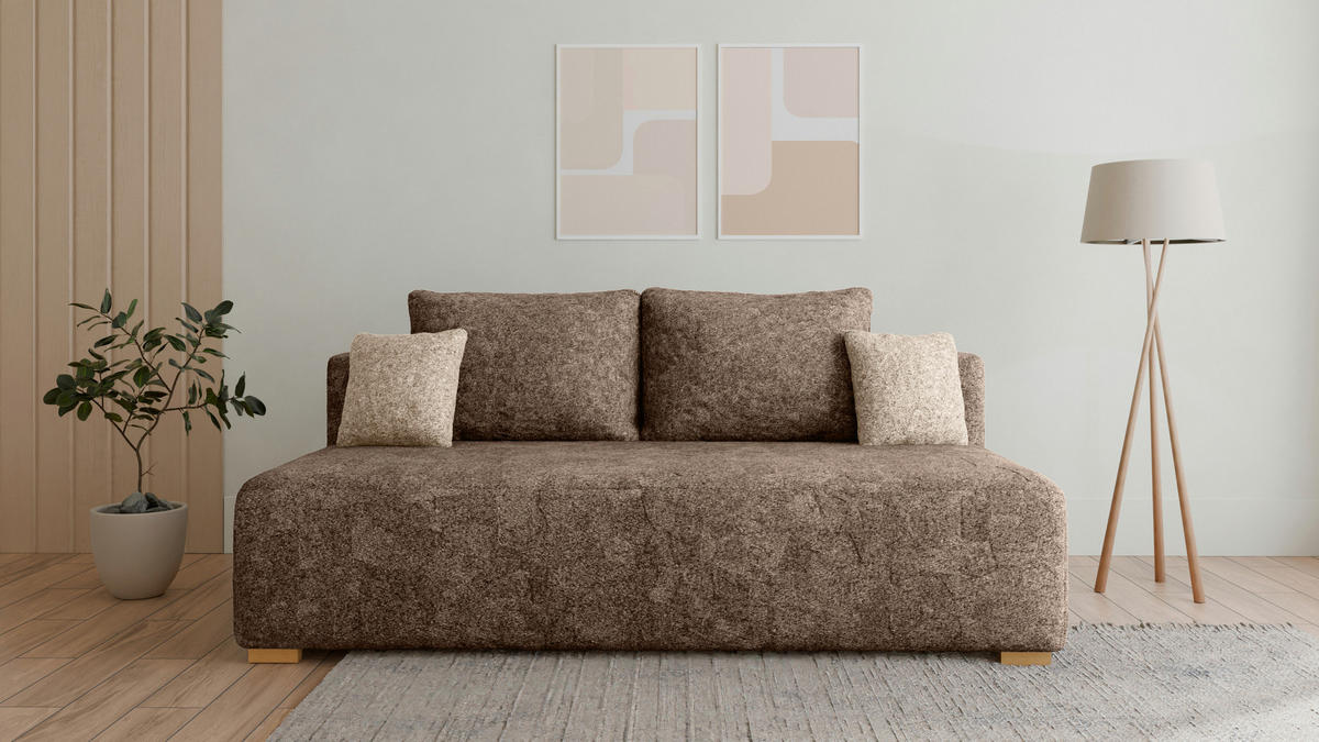 SCHLAFSOFA - Polstersofa aus Bouclé - Cappuccino (Arena 6 + Arena 2 Kissen) - Beige/Cappuccino, Holzwerkstoff (200/90/100cm) - Möblo