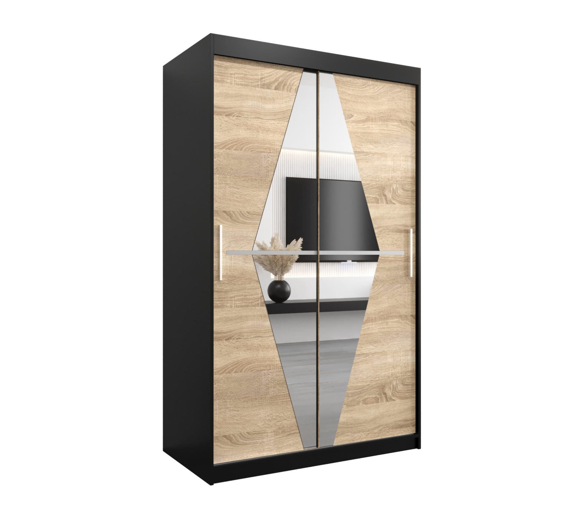 Abiks Möbel Schwebetürenschrank Schwarz, Sonoma Eiche 120x200x62 cm