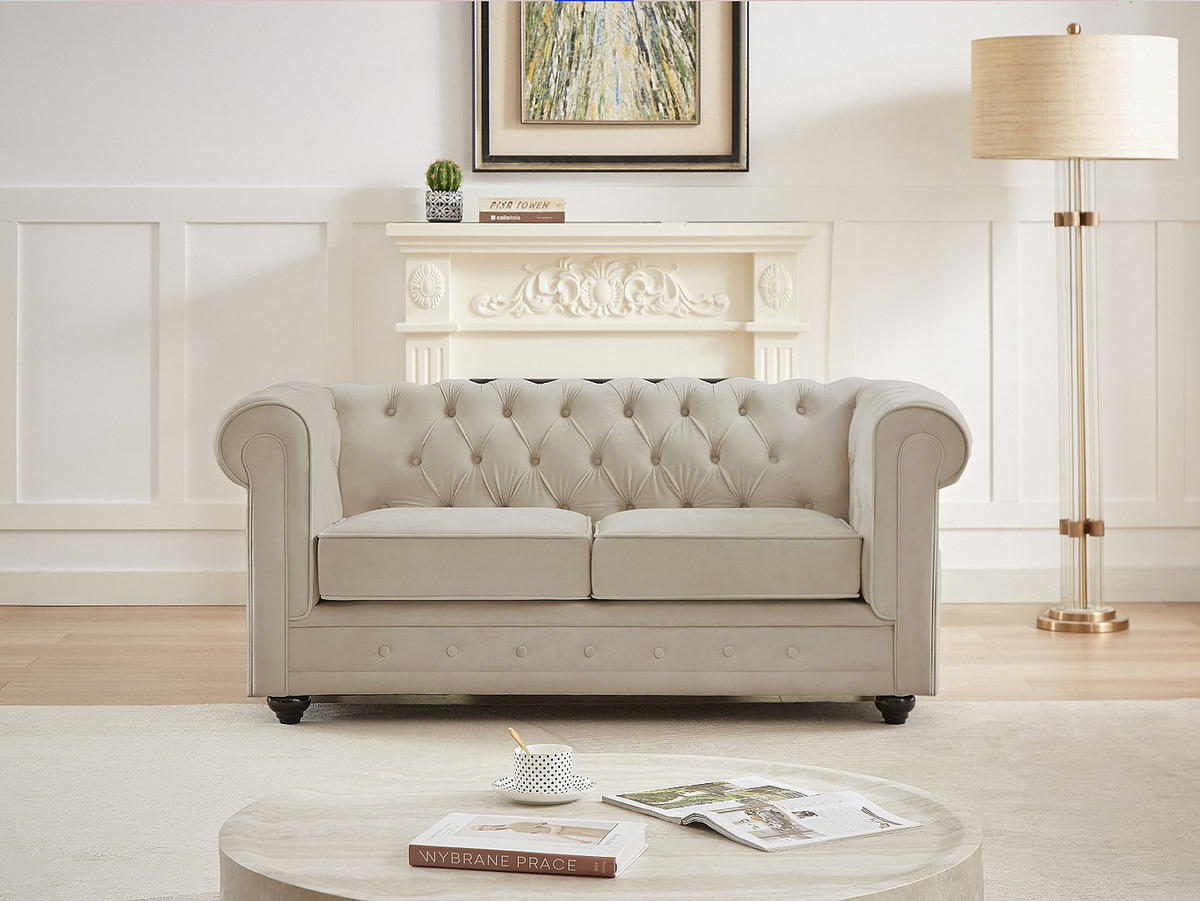 SOFA ohne Schlafmöglichkeit - 2 Personen-Sitzer - Samt, Stoff - Beige - - Beige, Textil (168/72/88cm) - Vente-Unique