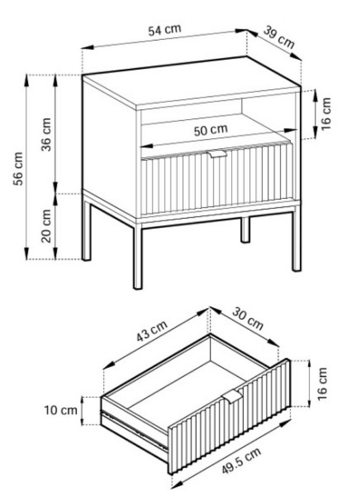 NACHTTISCH Kaschmir NEW Mit Goldfarbenen Beinen - Kaschmir/Ecru, Holzwerkstoff (54/56/39cm) - Sepro Meble