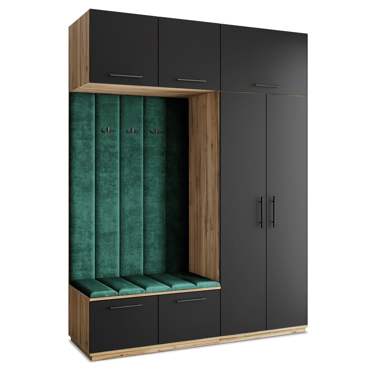 GARDEROBENSCHRANK REMA 180/240/60 cm Modern Garderobe-Set Eiche Wotan - Eiche Wotan/Schwarz, Holzwerkstoff (180/240/60cm) - MASSENO