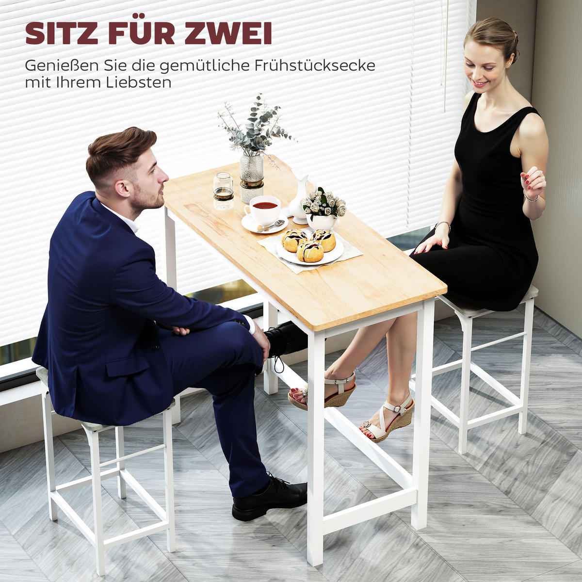 BARTISCH Stehtisch mit Holzoptik, Küchentisch aus Massivholz für Wohnzimmer - Eichefarben/Weiß, Holz (108/48/91cm) - HOMCOM