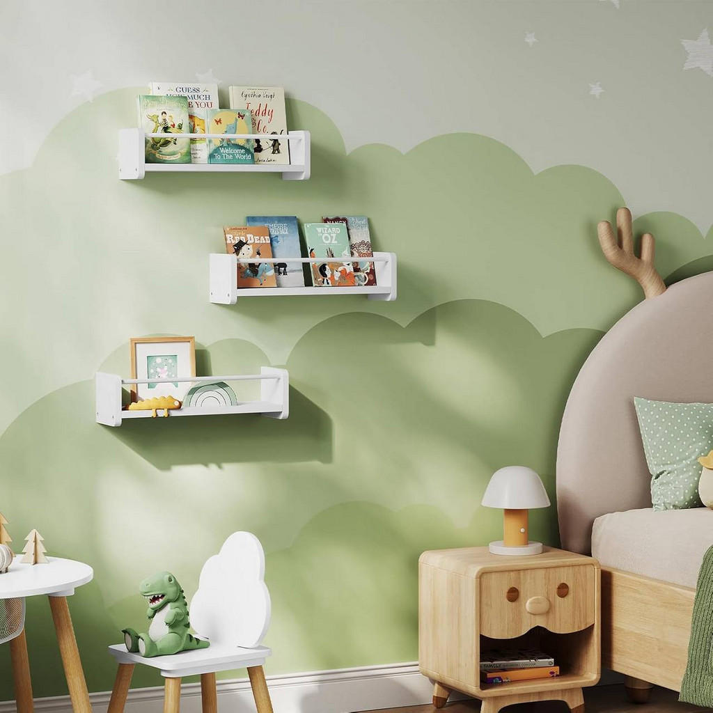 Thumbnail - Woltu Wandregal, Weiß, Holzwerkstoff, 3 Fächer, 40x10x12 cm, Wohnzimmer, Regale, Wandregale