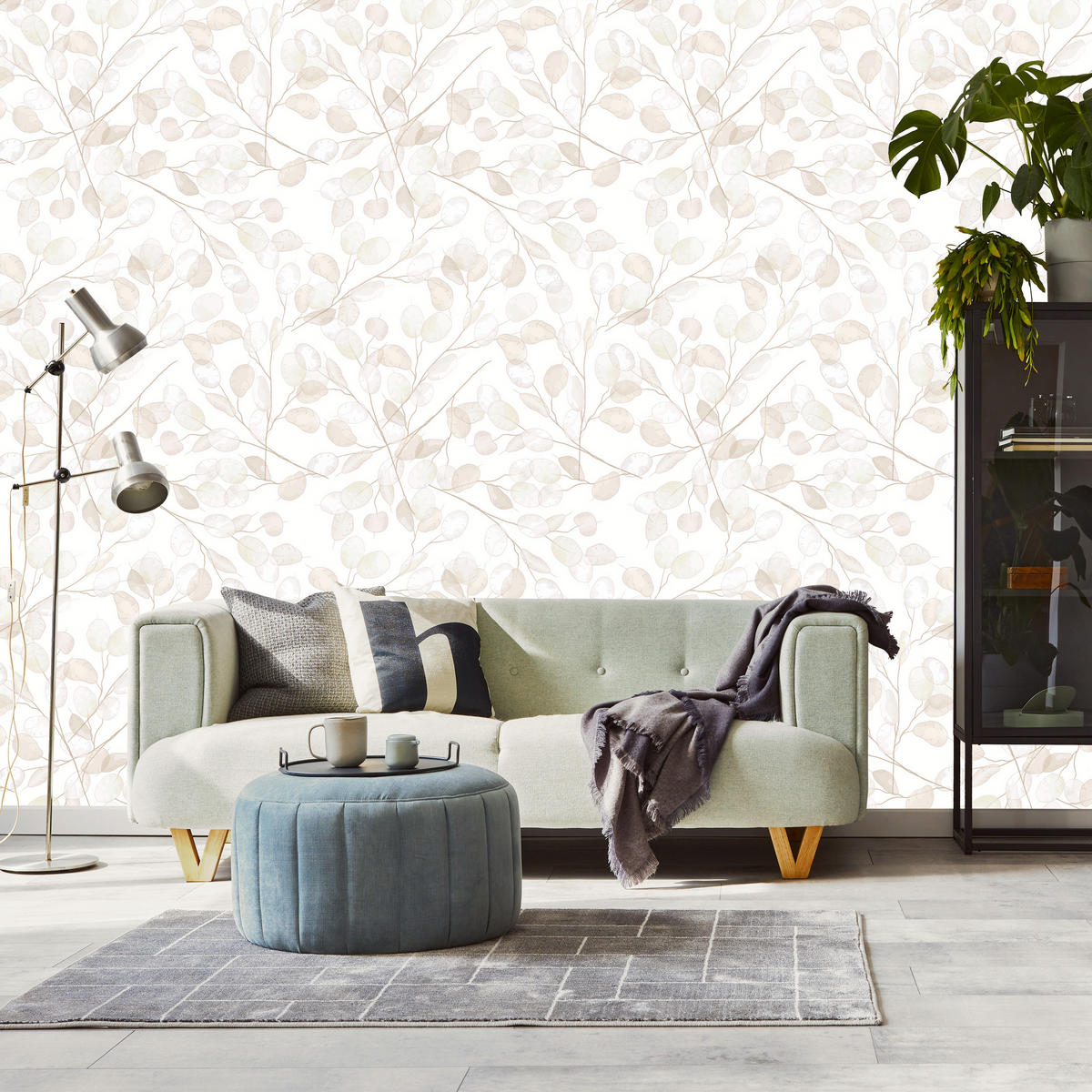 VLIESTAPETE Blätter im Boho-Stil – Beige, Weiß – 50x1000 cm - Beige/Weiß, Papier (50/1000cm) - Muralo