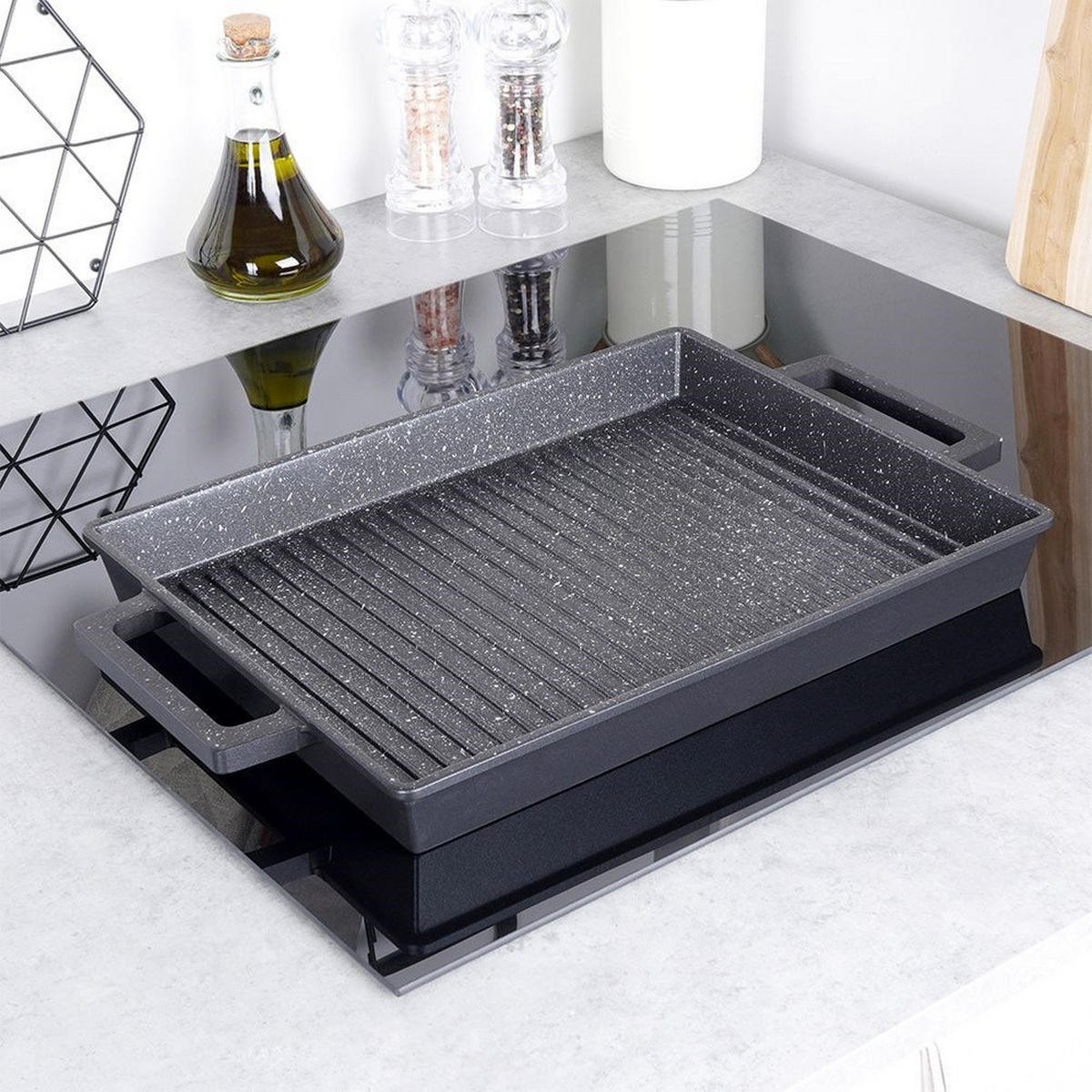 GRILLPLATTE Grande schwarz - Schwarz, Metall (43/27/4cm) - Orion 