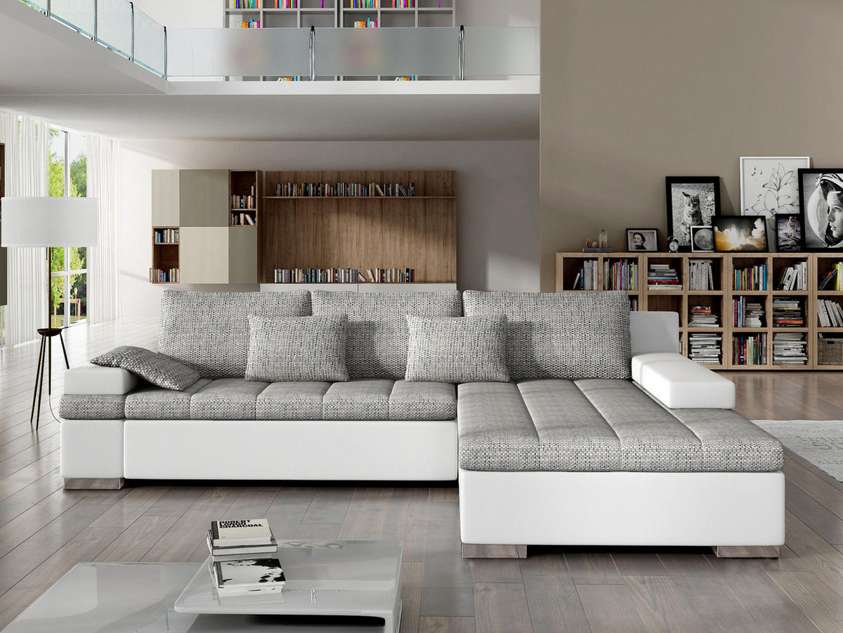 ECKSOFA Bangkok, Seite: Rechts - Silberfarben/Weiß, Holz/Textil (310/175cm) - MIRJAN24