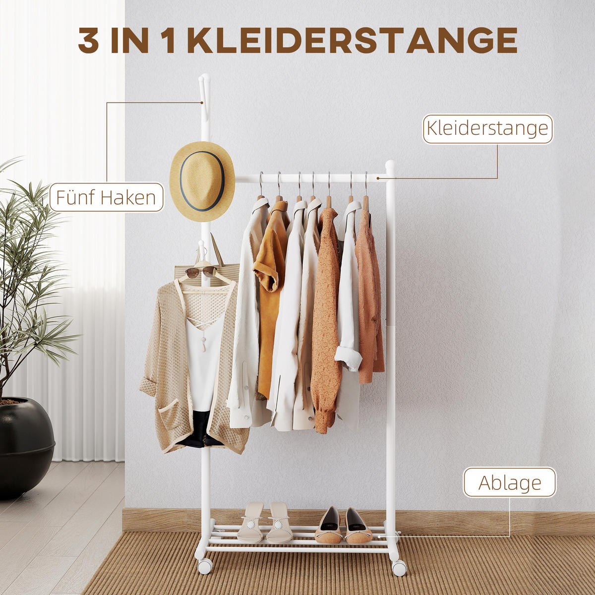 GARDEROBENSTÄNDER Weiß 43.0/68.0/171.0 cm - Weiß, Metall (68/171/43cm)