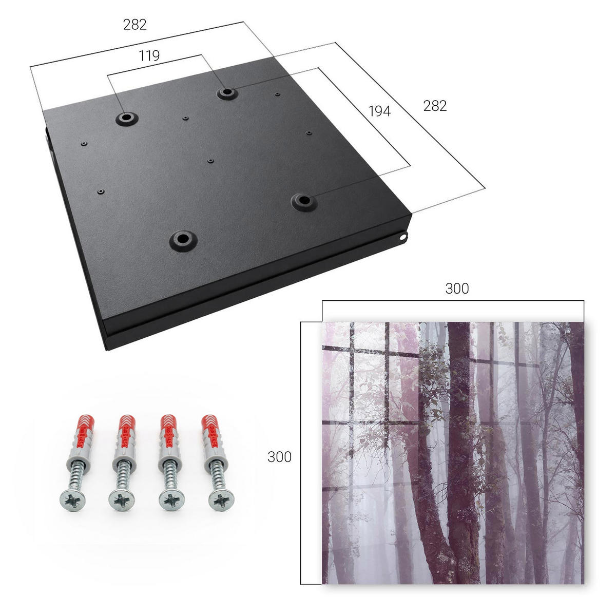 SCHLÜSSELBOX Schwarz 30x30 cm- Türöffnung nach rechts - Nebelwald - Grau, Metall (30/30/5cm) - TULUP