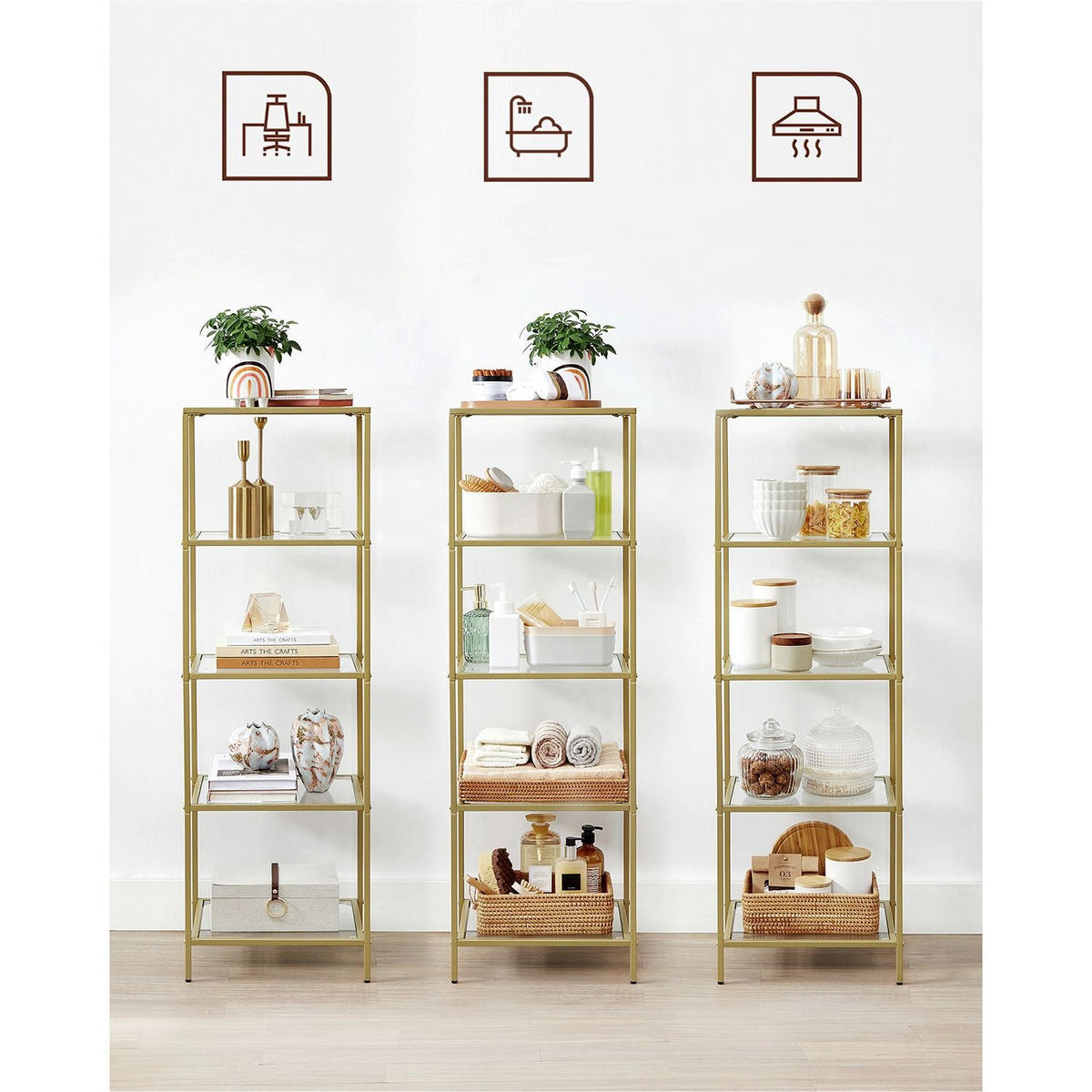 STANDREGAL BÜCHERREGAL - Goldfarben, Glas (30/125/40cm) - Hansiro