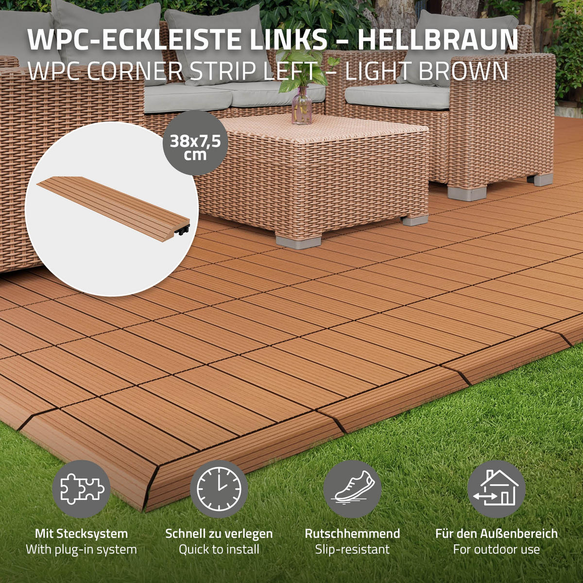 ABSCHLUSSLEISTE WPC Ecke links Hellbraun - Hellbraun, Holzwerkstoff (38/2/7.5cm) - ML-DESIGN