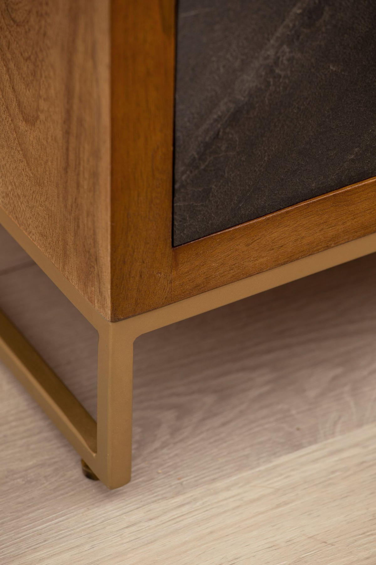 NACHTTISCH Massivholz Steinoptik 3 Schubladen Metallgestell, Braun 40x30x60 cm - Goldfarben/Braun, Holz/Metall (40/60/30cm) - KADIMA DESIGN