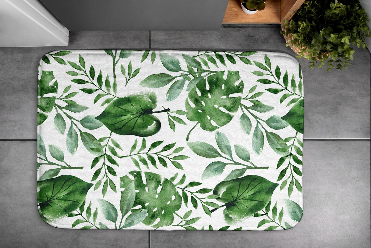 BADTEPPICH 75x45 cm Monstera-Blätter - Grün, Textil (75/45cm) - TULUP