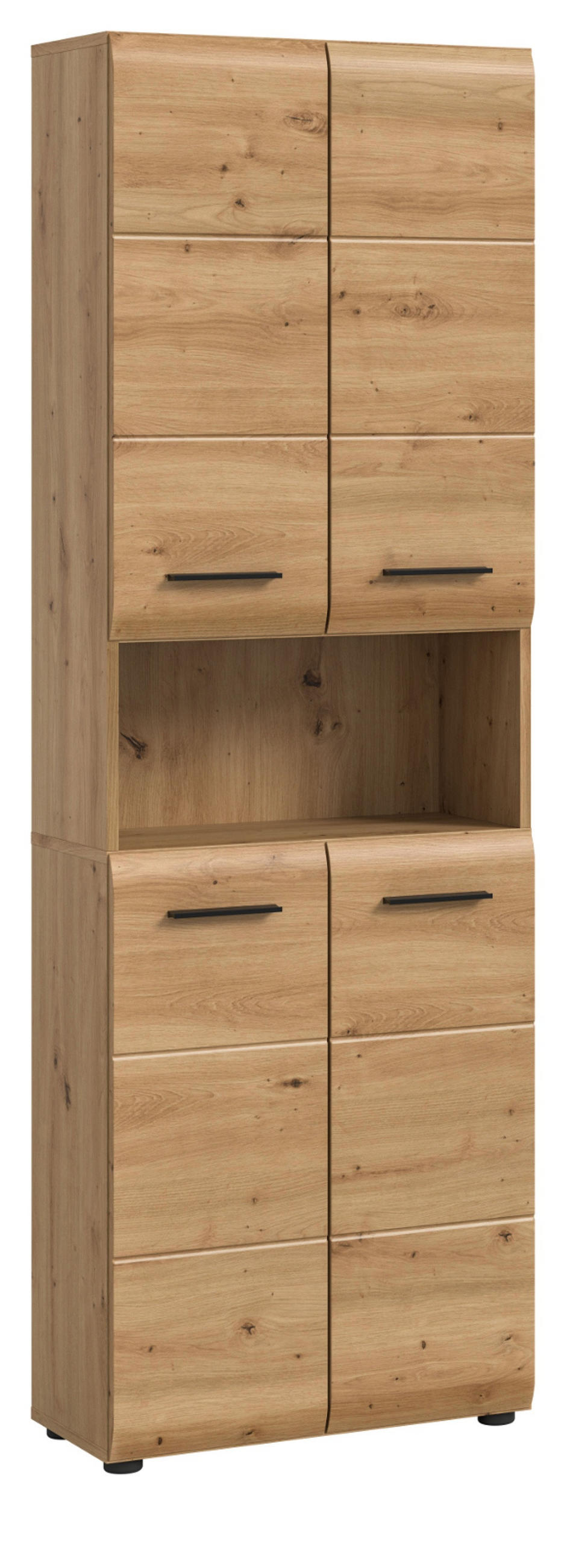 HOCHSCHRANK in Eiche Artisan, Badschrank 60 cm mit viel Stauraum, Cover - Schwarz/Eiche Artisan, Holzwerkstoff/Kunststoff (60/185/30cm) - Inn.Furn