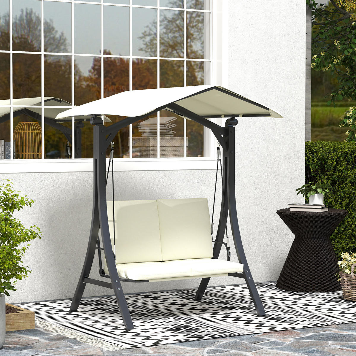 HOLLYWOODSCHAUKEL Cremeweiß 2-Sitzer 150/120/182 cm - Creme, Metall (150/182/120cm) - PANGIVO