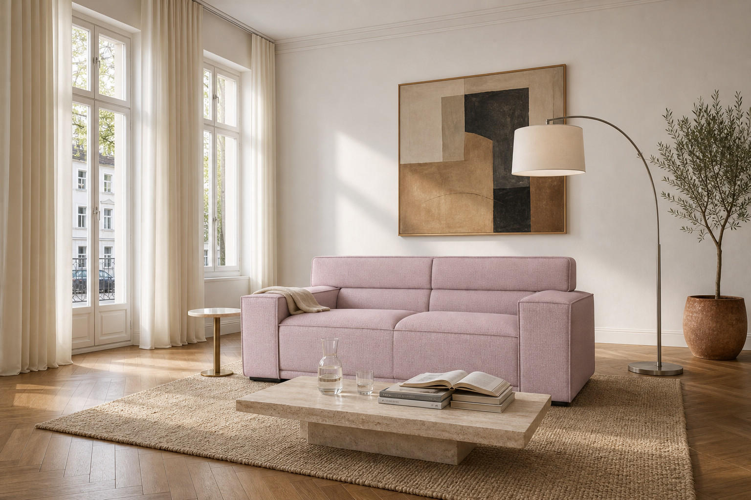 3-SITZER Umea Chenille Rosa 204/106/78 cm - Altrosa, Kunststoff/Textil (204/78/106cm) - foamnova