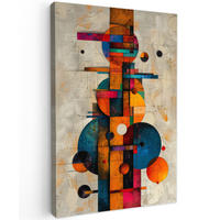 OBRAZ NA PLÁTNE Vintage - Moderné umenie - Oranžová - Geometrické tvary 60x90 cm - viacfarebná, textil (60/90cm) - MuchoWow
