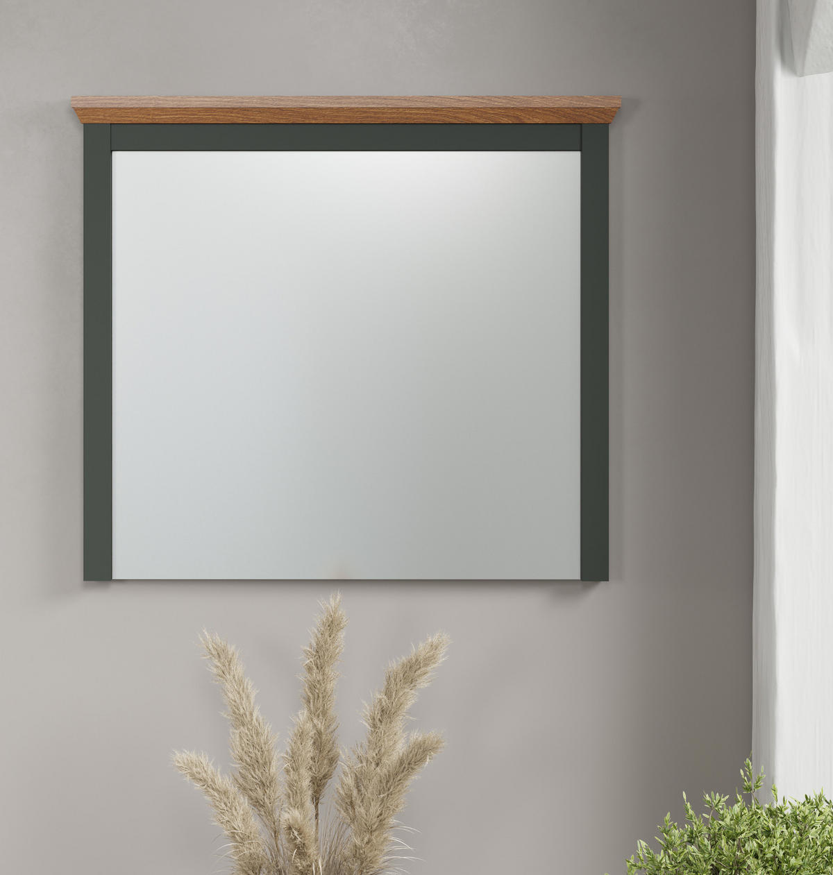GARDEROBENSPIEGEL grün, Evoke Eiche Landhaus, Flur Diele Spiegel 77 x 68 cm - Eichefarben/Grün, Glas/Holzwerkstoff (77/68/6cm) - Top.Furn