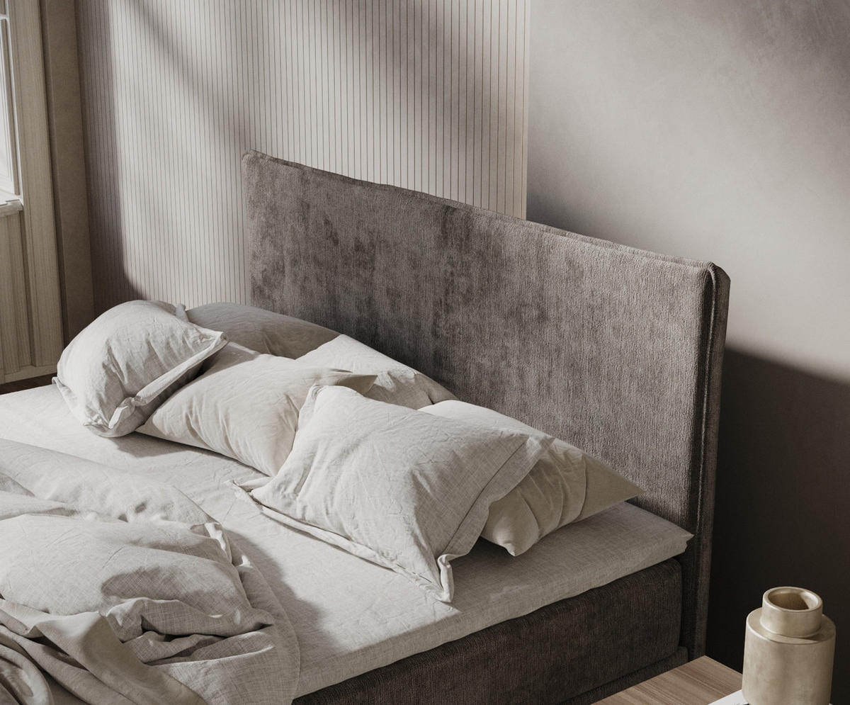 BOXBETT Peru Grau Braun 160/200 cm im Chenille-Stoff - Graubraun/Schwarz, Holz/Holzwerkstoff (160/200cm) - Maison de Reve