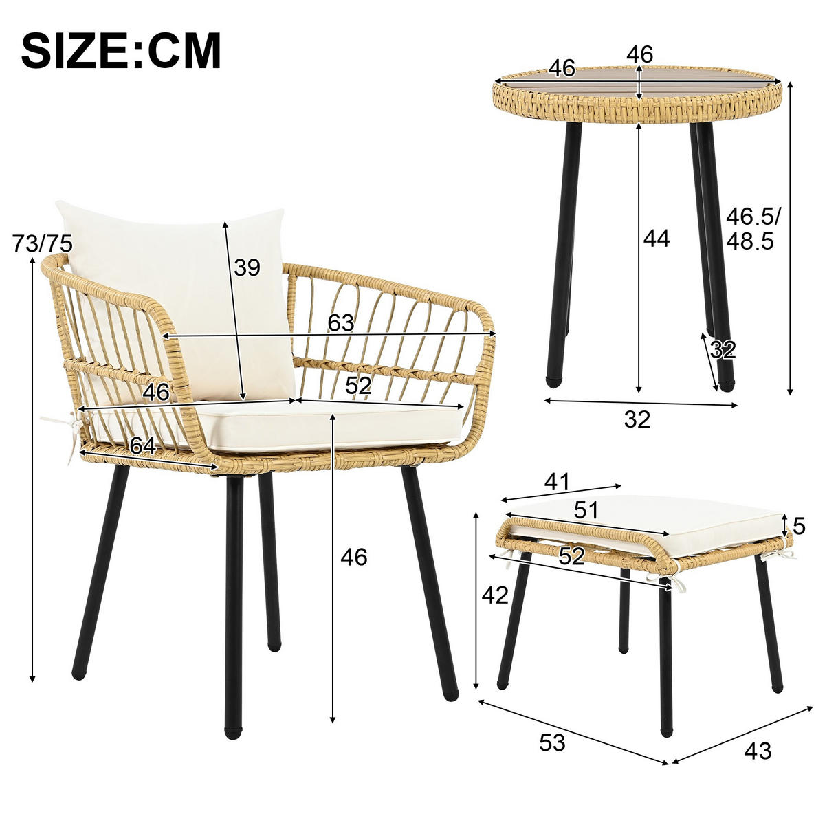 GARTENSET 5-tlg.Balkonset,Garten Balkonmöbel-Sets aus Rattan,Gelb,Weiß - Gelb, Metall - LVHOM