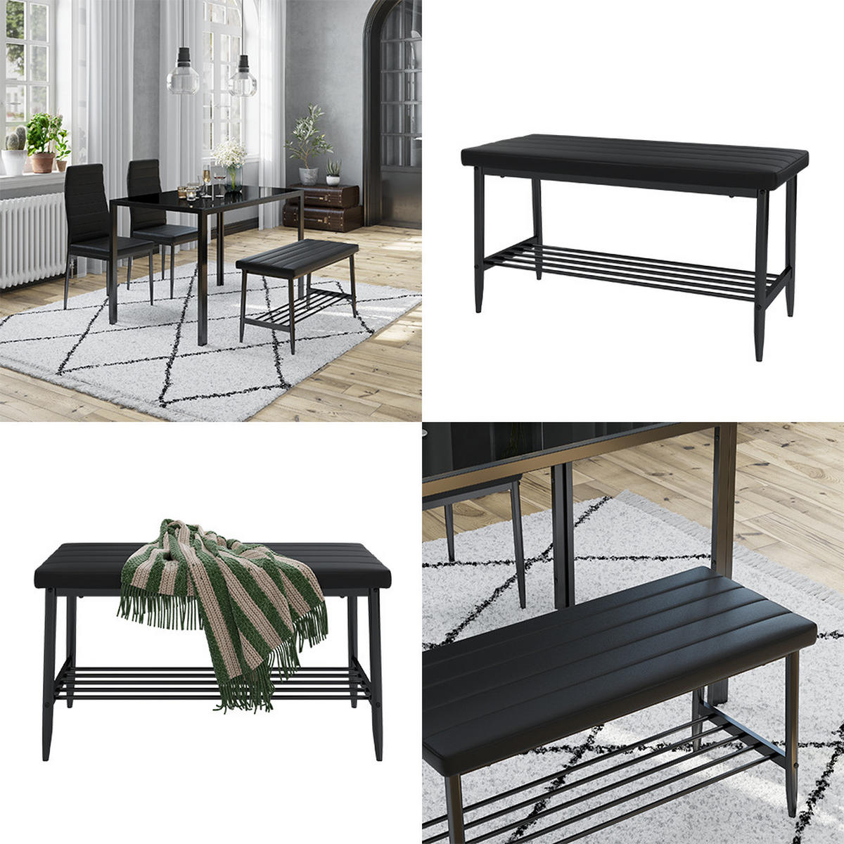 SITZBANK Grand Schwarz 85 x 35 cm - Schwarz, Textil (85/46.5/35cm) - Vicco