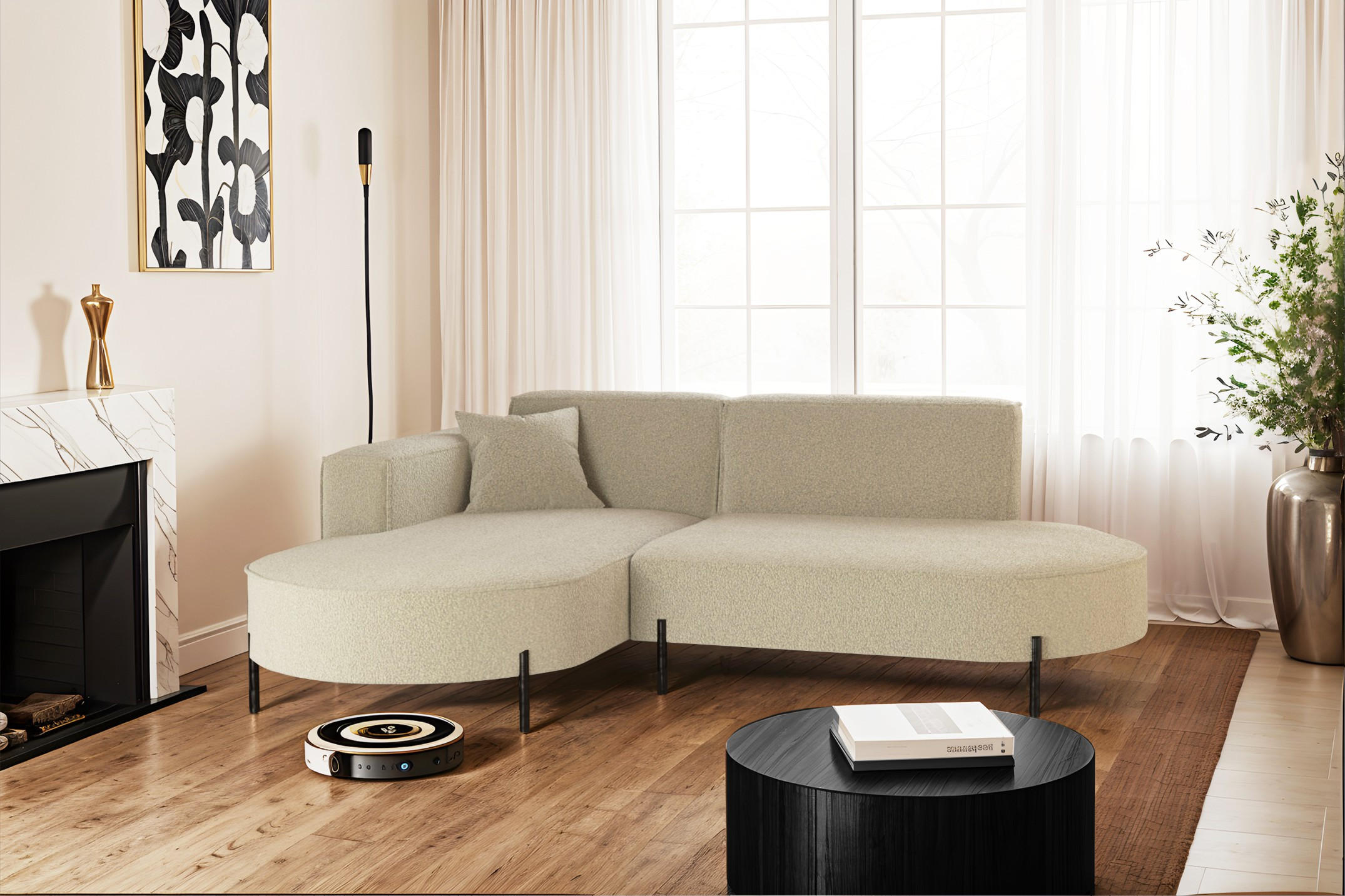 ECKSOFA L-Form Designer Modena Rein Stoff Quelle Beige Links - Beige, Holz/Textil (165/236cm) - Kaiser Möbel