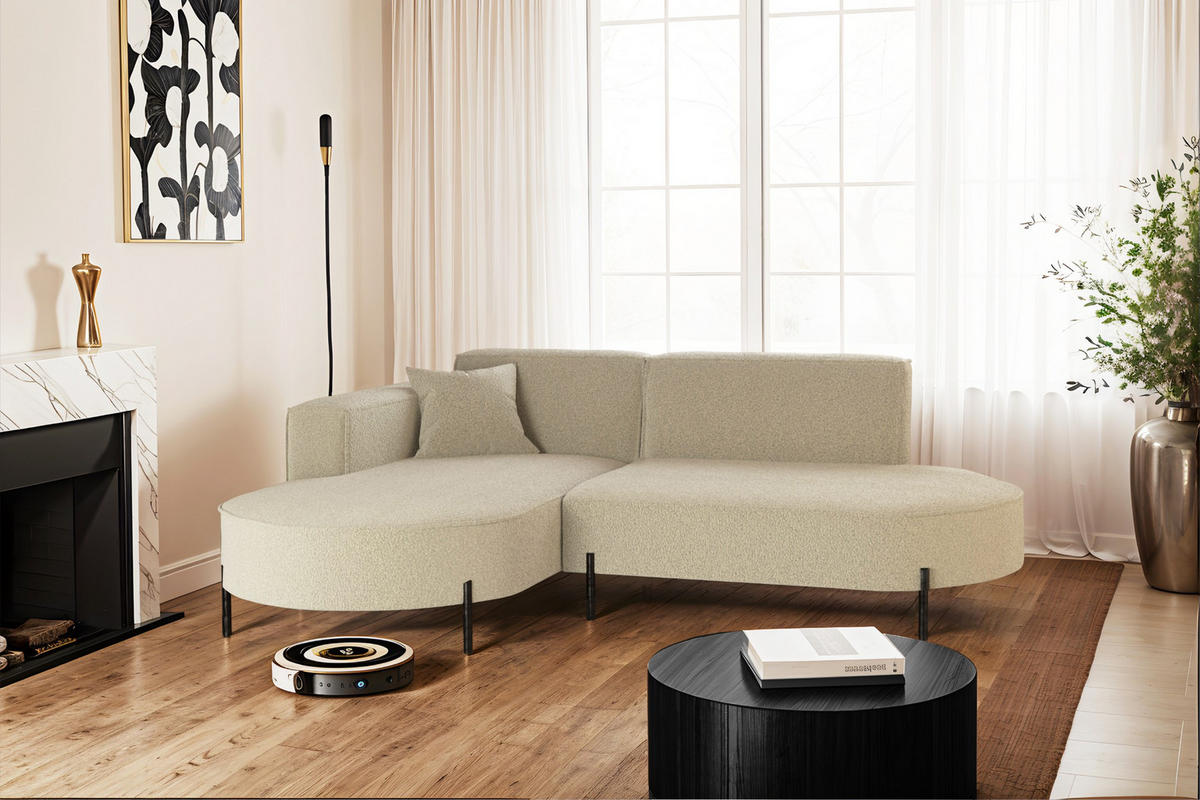 ECKSOFA L-Form Designer Modena Rein Stoff Quelle Beige Links - Beige, Holz/Textil (165/236cm) - Kaiser Möbel