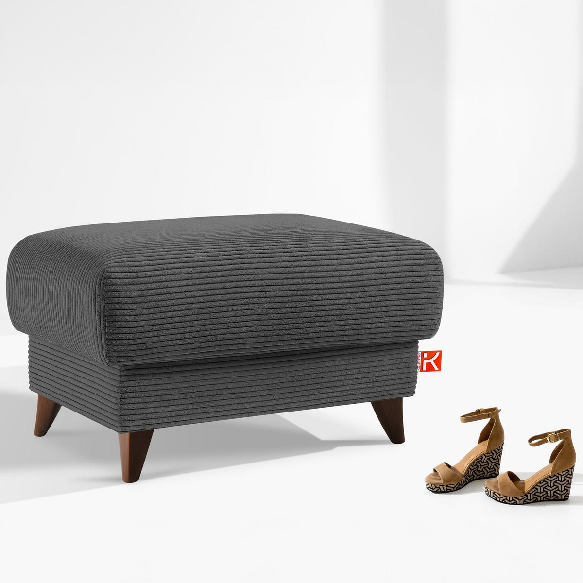 HOCKER GUSTAVO II, Dunkelgrau - Dunkelgrau/Braun, Holz/Holzwerkstoff (92/49/92cm) - KONSIMO®