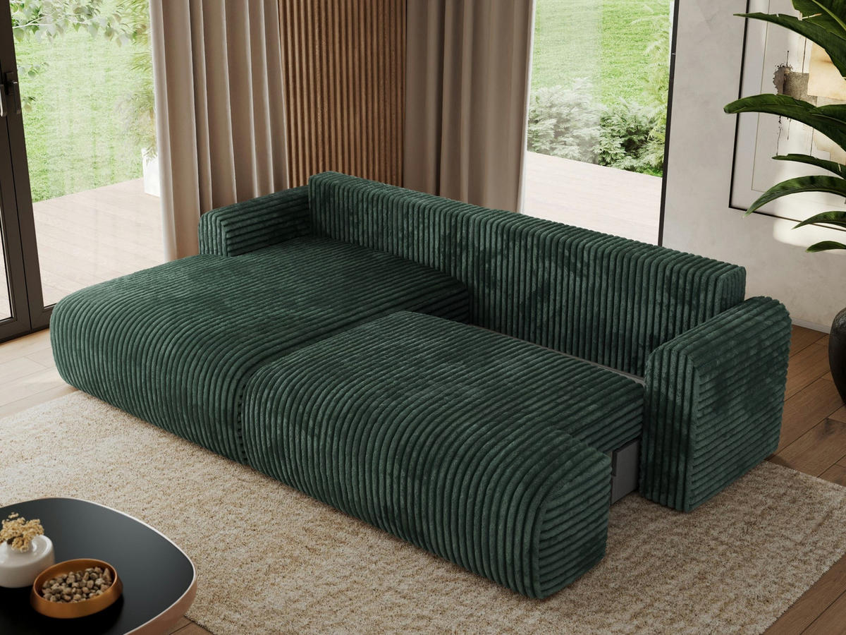 ECKSCHLAFSOFA TONO L Grün Cord - links - Schwarz/Grün, Kunststoff/Textil (260/150cm) - MKS