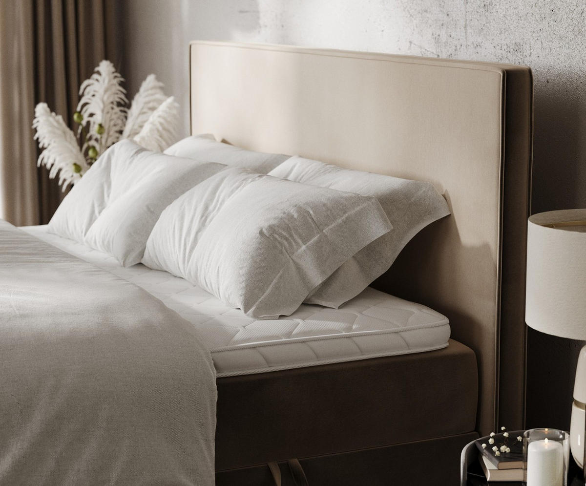 BOXBETT Nuvia 180/200 cm Taupe im Paros Stoff - Taupe/Schwarz, Holz/Holzwerkstoff (180/200cm) - AltaBeds