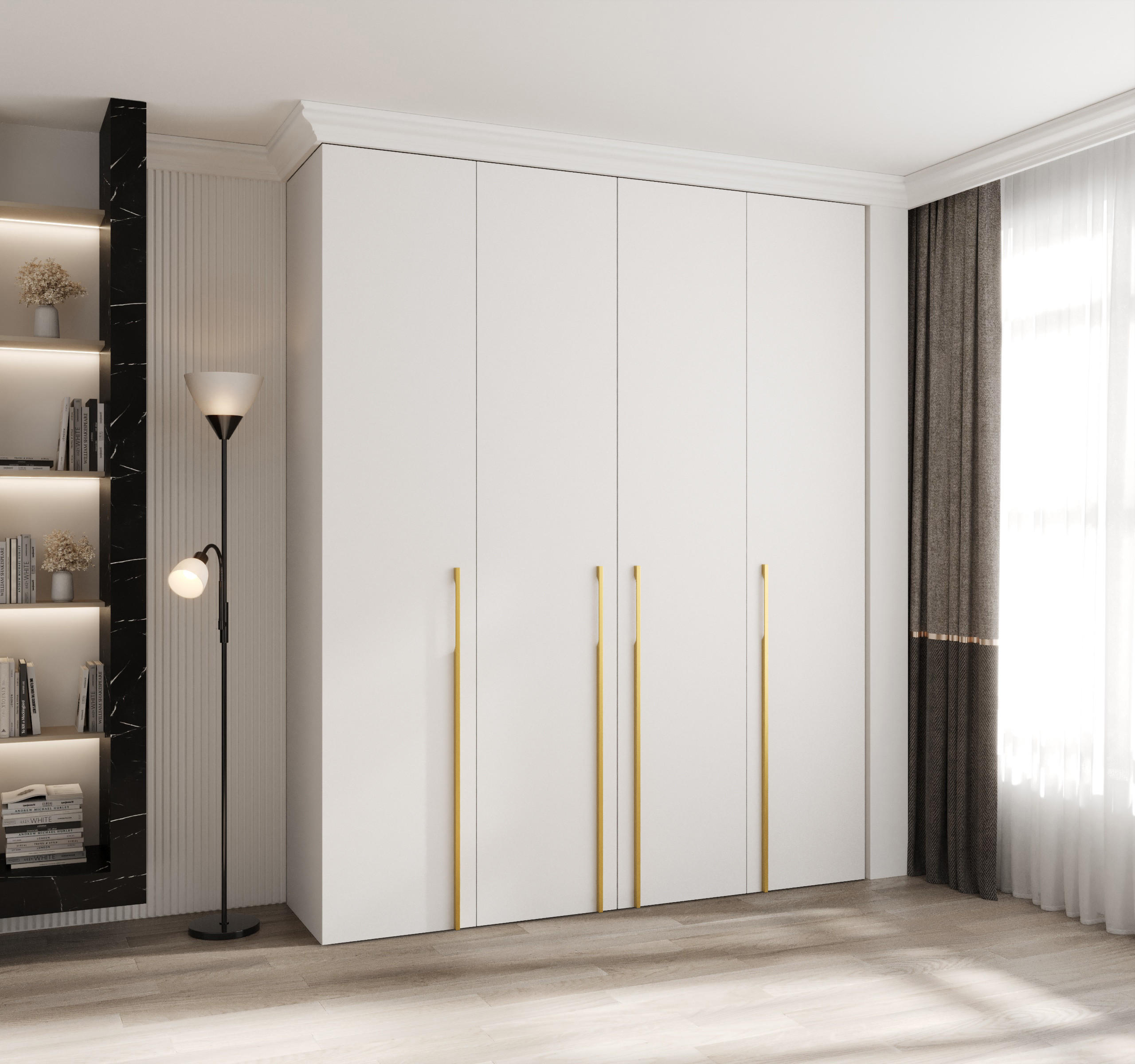 DREHTÜRENSCHRANK 245,5/200/40 4-türig - Goldfarben/Weiß, Holz/Metall (200/245.5/40cm) - Abiks Möbel