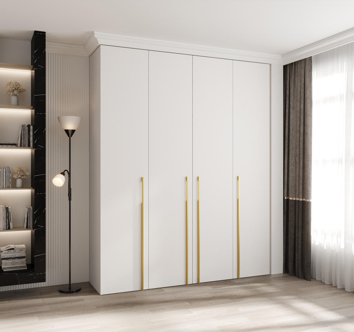 DREHTÜRENSCHRANK 245,5/200/50 4-türig - Goldfarben/Weiß, Holz/Metall (200/245.5/50cm) - Abiks Möbel