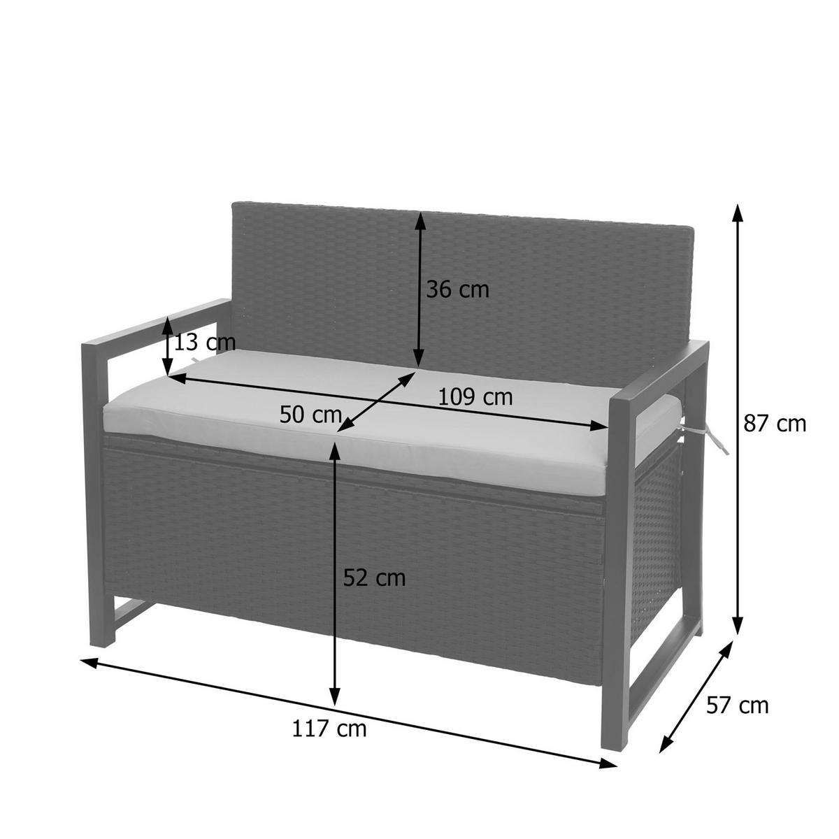 POLY-RATTAN 2ER SITZBANK Hellgrau, Grau - Hellgrau/Grau, Kunststoff (117/87/57cm) - MCW