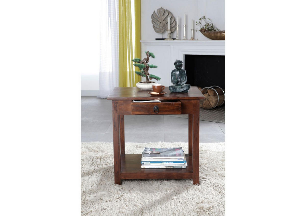 BEISTELLTISCH Akazie 61x45x60 nougat lackiert OXFORD #438 - Dunkelbraun, Holz (45/61/60cm) - Massivmoebel24
