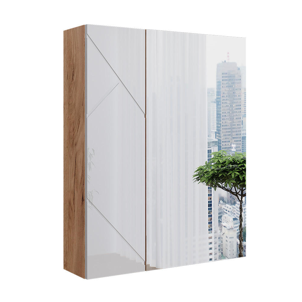 BADSPIEGELSCHRANK Irma Goldkraft Eiche/Weiß Hochglanz 60 x 75 cm - Honigeiche/Weiß, Holzwerkstoff (60/75/17.2cm) - Vicco