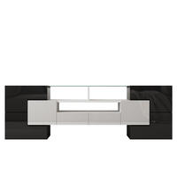 TV Lowboard LED 150x30x50 cm, Stauraum, Weiß Grau - Schwarz, Holz (145/51/30cm)