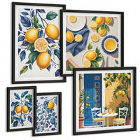 BILDER SET 5er Set - 50x50 cm & 20x30 cm & 40x60 cm Schwarzer Rahmen - Grüne Oliven, Eukalyptus - Schwarz, Kunststoff (40/60cm) - TULUP