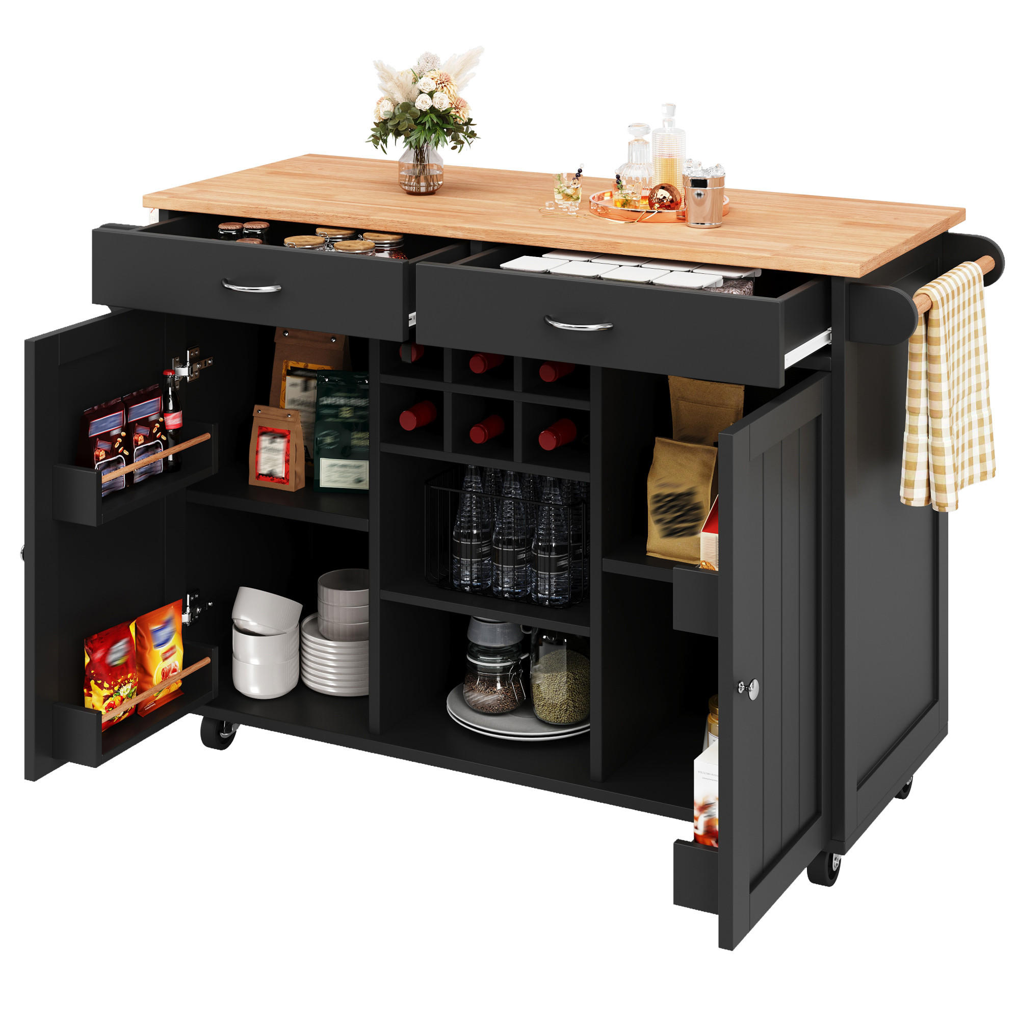 KÜCHENINSEL mit Stauraum 102 x 45 x 92 cm Schwarz - Schwarz, Metall (45/92/102cm) - Beauniv